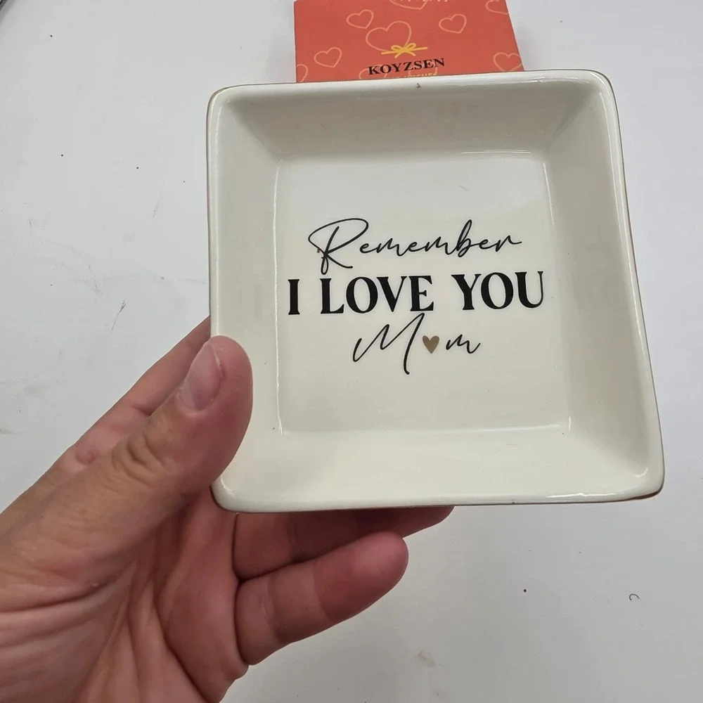 Koyzsen Remember I Love You Mom Ceramic Jewelry Trinket Dish Tray Gold Rim Boxed